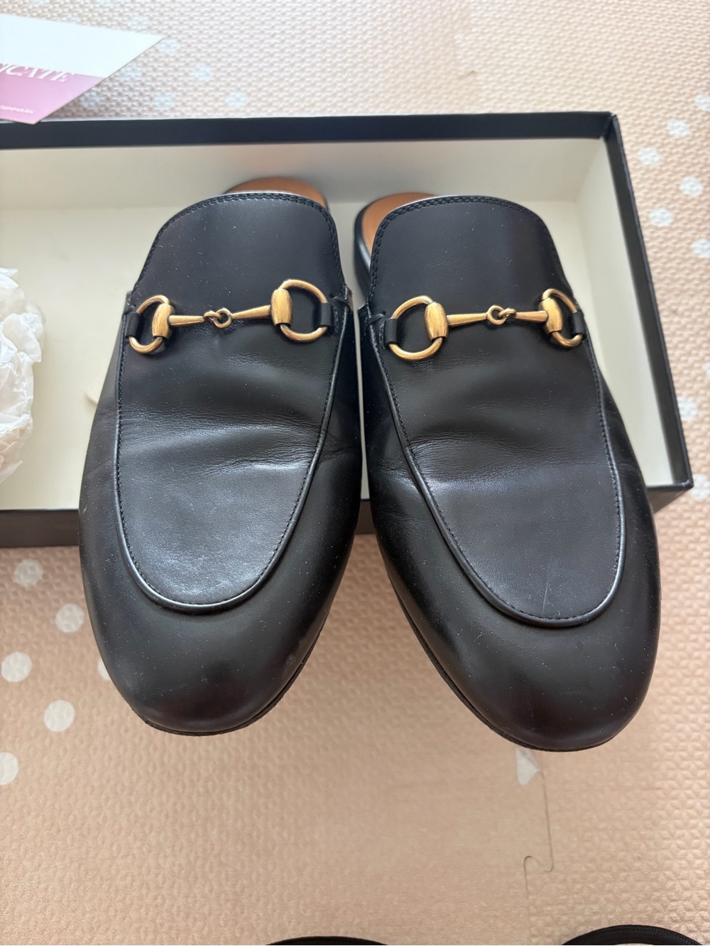 Black Leather Slip-On Horsebit Loafer Flats